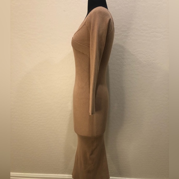 🐨 2/$10 🐨 Forever 21 Ribbed Bodycon Long Sleeve Tan Dress Size L - Picture 4 of 6